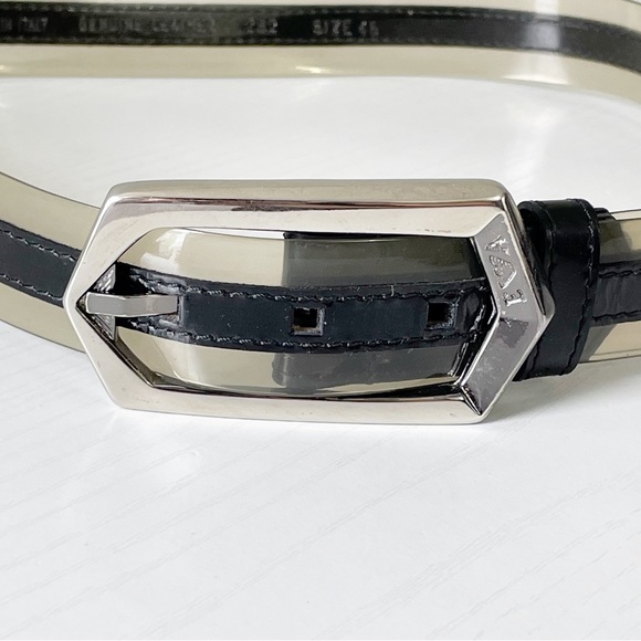 Emporio Armani black patent leather and clear vinyl silver buckle belt main image 11
